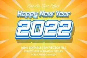 feliz año nuevo 2022 efecto de texto editable estilo 3d vector