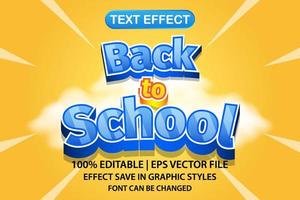 regreso a la escuela efecto de texto editable 3d vector