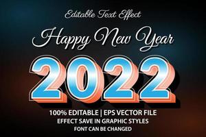 feliz año nuevo 2022 efecto de texto editable estilo 3d vector