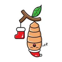 cute cartoon cocoon sleeping with christmas sock vector