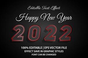 feliz año nuevo 2022 efecto de texto editable estilo 3d vector