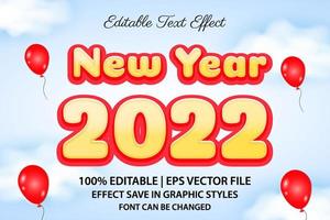 feliz año nuevo 2022 efecto de texto editable estilo 3d vector