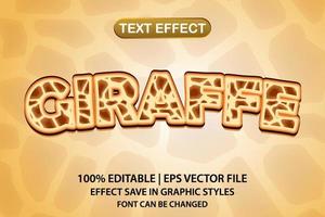 efecto de texto editable 3d jirafa vector