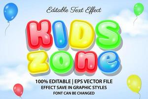 kids zone 3d editable text effect vector