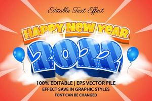 feliz año nuevo 2022 efecto de texto editable estilo 3d vector