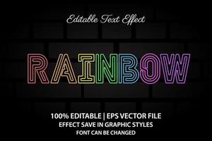 efecto de texto editable de luz de arco iris de neón estilo 3d vector