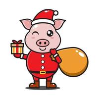 cute cartoon pig with christmas gift vector