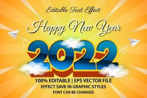 feliz año nuevo 2022 efecto de texto editable estilo 3d vector