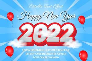 feliz año nuevo 2022 efecto de texto editable estilo 3d vector