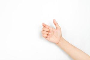 a hand acts like it's holding something. a collection of hand gestures isolated on a white background. photo