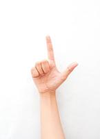 a hand gesture showing thumb and index finger, meaning bingo expression. collection of the sign language using hand gestures. photo