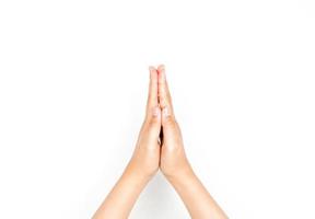 clapping the hands or doing a namaste. a collection of hand gestures isolated on a white background. photo