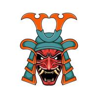 Japanese oni devil with samurai helmet illustration vector