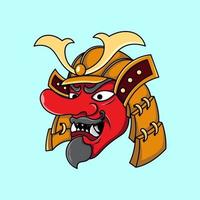 Japanese tengu mask with samurai helmet illustration vector