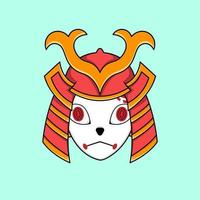 Máscara kitsune con ilustración de casco de samurai vector