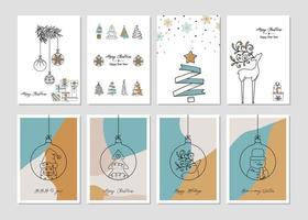 Big set of Merry Christmas greeting card with new year text quote and minimalist decoration.