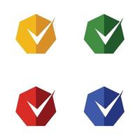 Conjunto de iconos de diseño plano de marca de verificación hexagonal de silueta, iconos de marca de verificación hexagonal aislados sobre fondo blanco vector