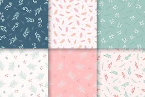 Beautiful floral and leaves seamless pattern collection vector