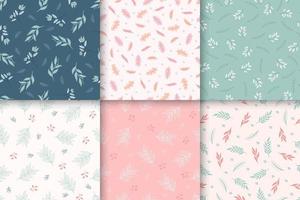 Beautiful floral and leaves seamless pattern collection vector