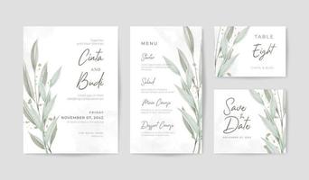 hermosa invitación de boda simple con hojas minimalistas acuarela vector