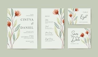 Set of beautiful and minimalist wedding card collection with floral watercolor vector