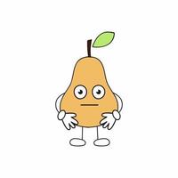 Pear with face and eyes isolated on a white background. Funny fruit emoticons for social networks. Children's cards with fruits and vegetables for children. vector