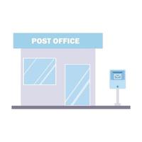 The building of post office and mailbox. The concept of the delivery of mail. Flat vector illustration of urban architecture.