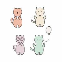 A set of cute Doodle kittens isolated on a white background. Cat, Cat and kitten. Cat and kitten, vector flat cartoon Doodle illustration for baby, children. Collection of kittens for cover design