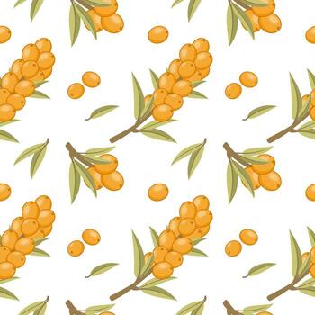 Seamless pattern with sea buckthorn twigs. Pattern for printing on fabric or paper. vector