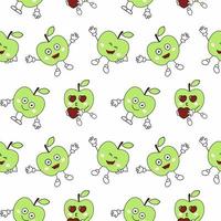 Seamless endless pattern with funny apples. The cover of the book. Tailoring of children's clothing from textiles. Material for packaging paper. Background and Wallpaper. vector