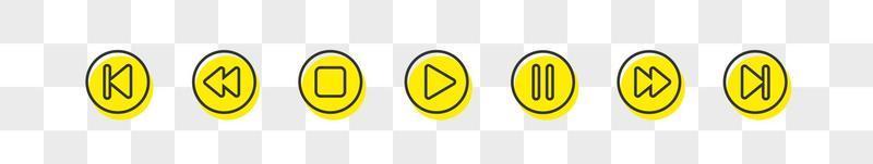 Media player buttons icon set isolated on transparent background. Video or audio player button symbol in cartoon style. Vector illustration.