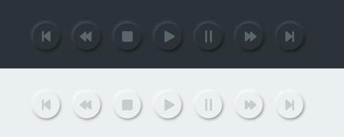 Media player buttons icon set. Neomorphism design style. Vector illustration EPS 10.