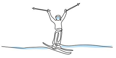 Continuous one line of ice skater being happy vector