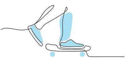Continuous one single line of leg with skateboard vector