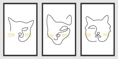 Continuous one single line of surreal abstract cat faces vector