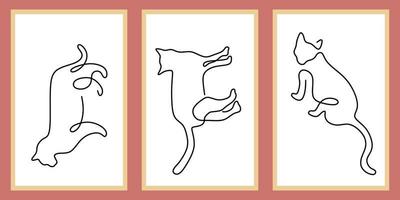 Continuous one single line of surreal three cute cats vector