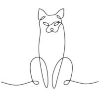 Continuous one single line of cute cat sitting vector