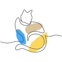 una sola línea continua de lindo gato abstracto durmiendo vector