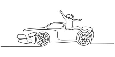 Continuous one single line of woman riding sport car vector