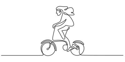 Continuous one single line of girl riding folding bike vector