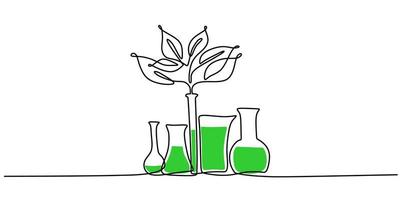 Continuous one single line of plant experiment with chemical glasses vector
