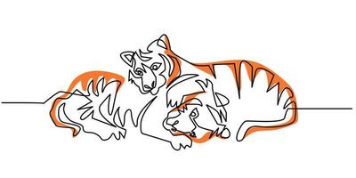 Continuous one line drawing of a Tiger couple hugging vector