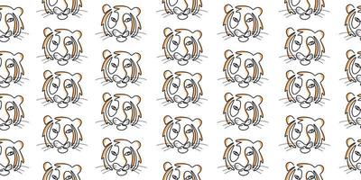 Continuous one line of tiger head isolated on seamless pattern vector