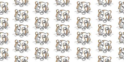 Continuous one line of tiger head isolated on seamless pattern vector