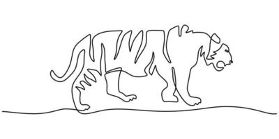 dibujo continuo de una línea de tigre grande aislado sobre fondo blanco. vector