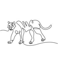 Continuous one line drawing of Tiger running vector