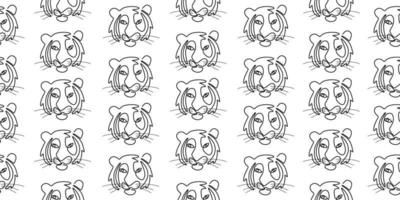 Continuous one line of tiger head isolated on seamless pattern vector