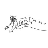 Continuous one line drawing of Tiger jumping vector