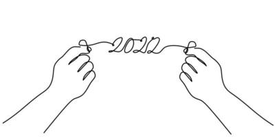 Continuous one line of a 2022 new year text. Chinese New year. vector