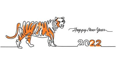 Continuous one line of a 2022 new year text. Chinese New year. vector